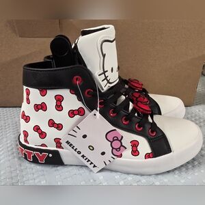 Hello Kitty Kids High-Top Sneakers in White, Black & Red Size 8